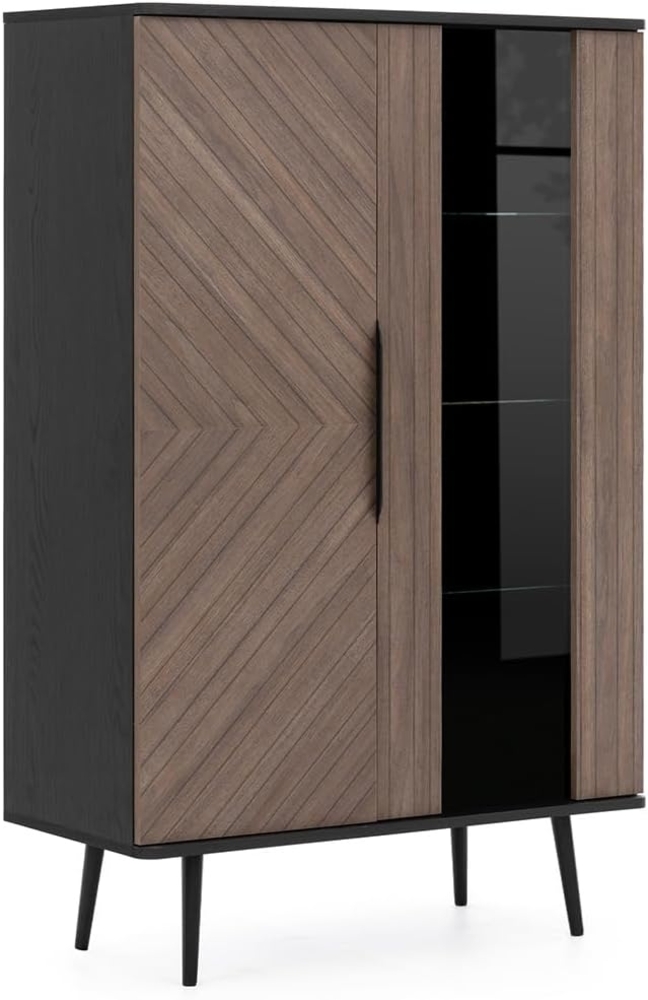 Lomadox Highboard PRETORIA-132, Highboard, Vitrinenschrank, graphit mit braun in Holzoptik, Glastür Bild 1