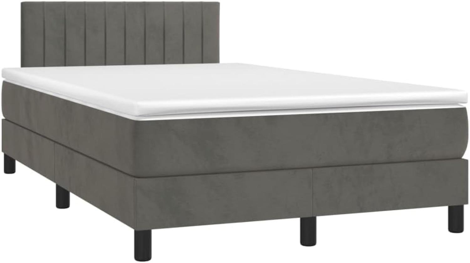 vidaXL Boxspringbett mit Matratze & LED Dunkelgrau 120x200 cm Samt, Härtegrad: H2 [3134514] Bild 1