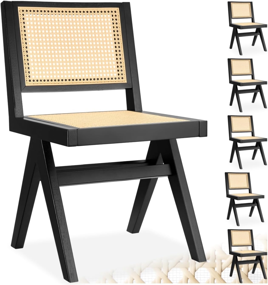 tectake Esszimmerstuhl Holzstuhl Lissy mit Wiener Geflecht im Boho-Stil (Set, 6 St), Große Rückenlehne und Sitzfläche ohne Armlehnen Bild 1