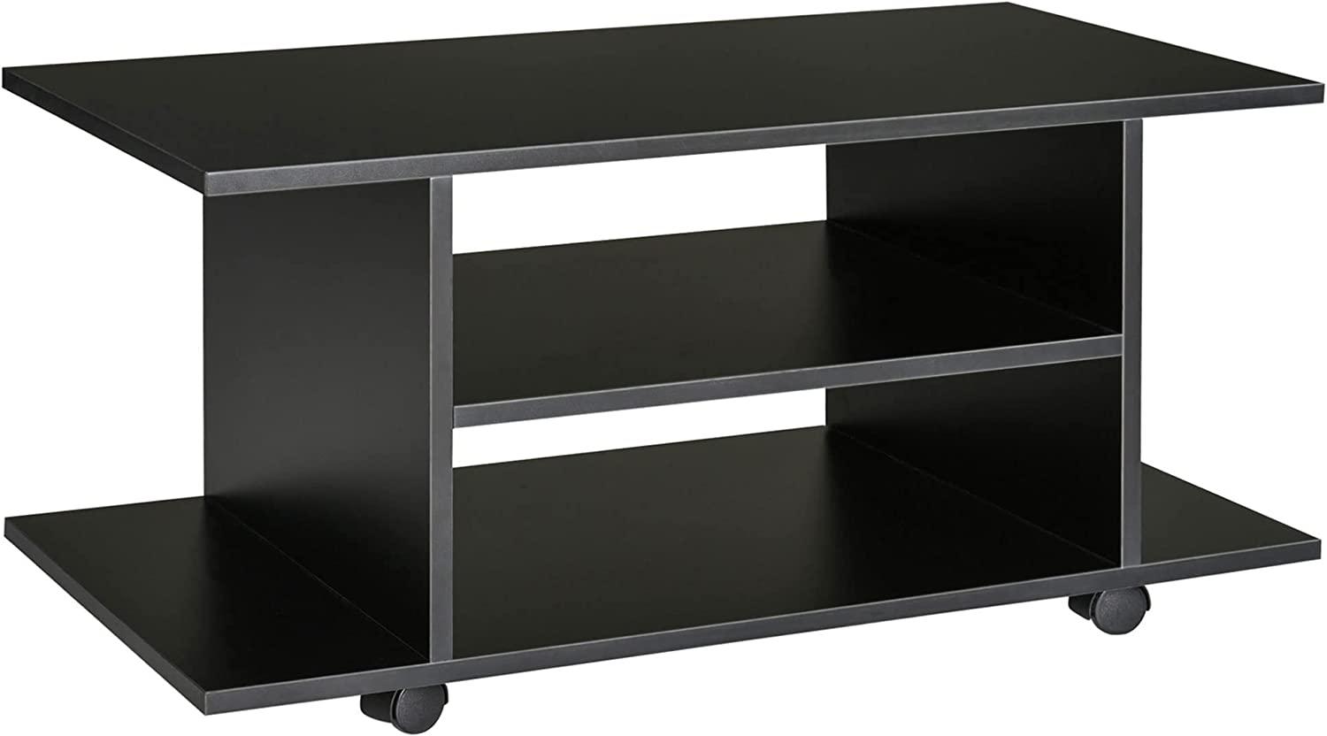 HOMCOM TV-Schrank Fernsehschrank Fernsehtisch Couchtisch TV Lowboard mit offenen Ablageflächen und 4 Rollen TV-Bank bis zu 42 Zoll Spanplatte Schwarz 80 x 40 x 40 cm Bild 1