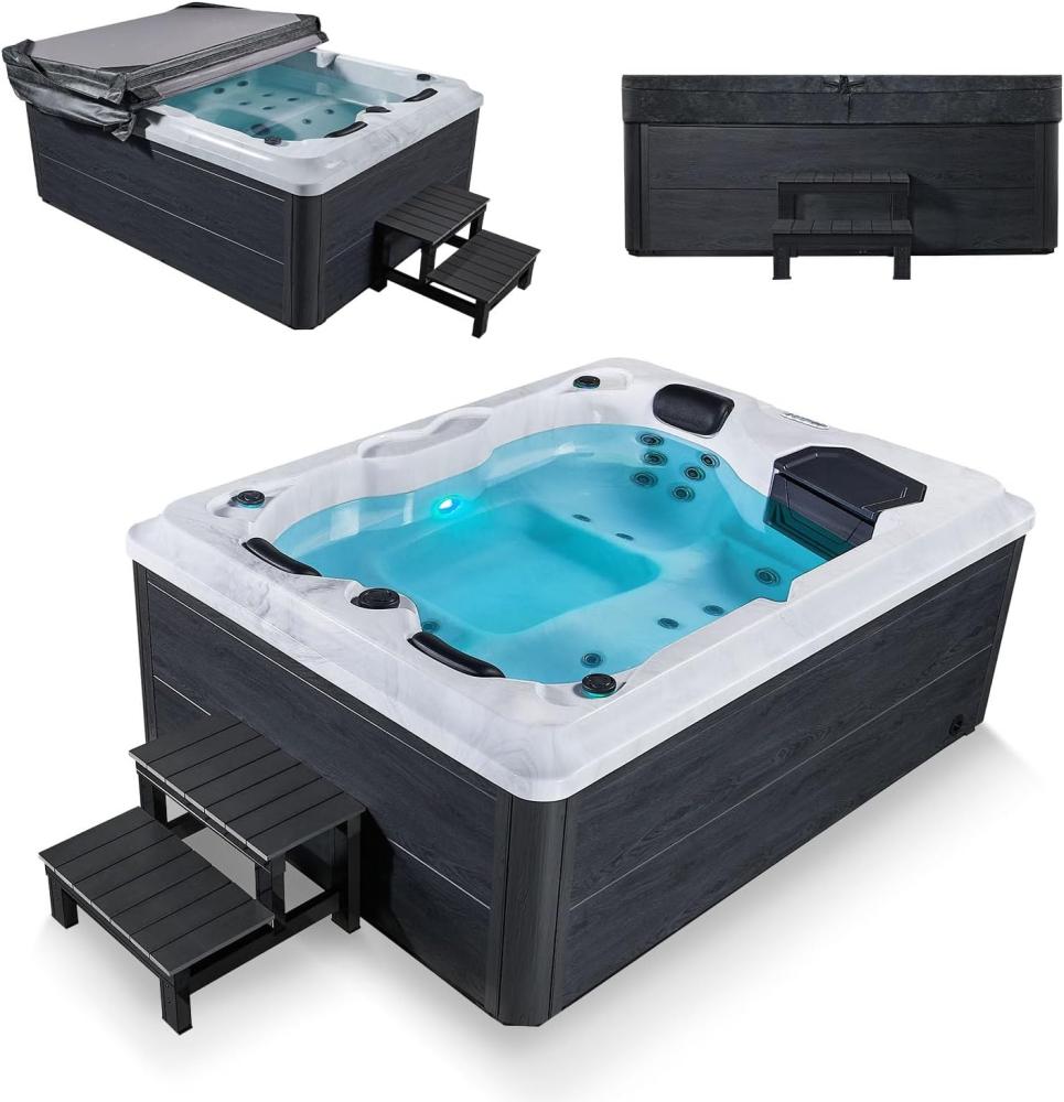 Artsauna Outdoor Whirlpool Oasis mit Treppe - Spa mit Massagedüsen, LED-Beleuchtung, 2 Filter, Abdeckung, Pumpe - Whirlpool winterfest & beheizbar Bild 1