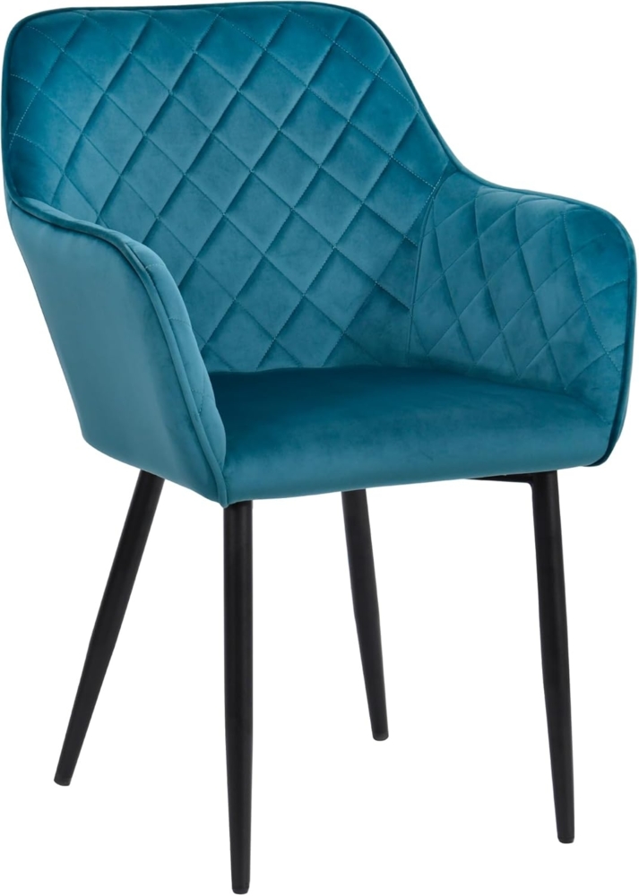 Duhome Esszimmerstuhl aus Stoff (Samt) Farbauswahl Retro Design Armlehnstuhl Stuhl mit Rückenlehne Sessel Metallbeine 8058, Farbe:Petrol, Material:Samt Bild 1