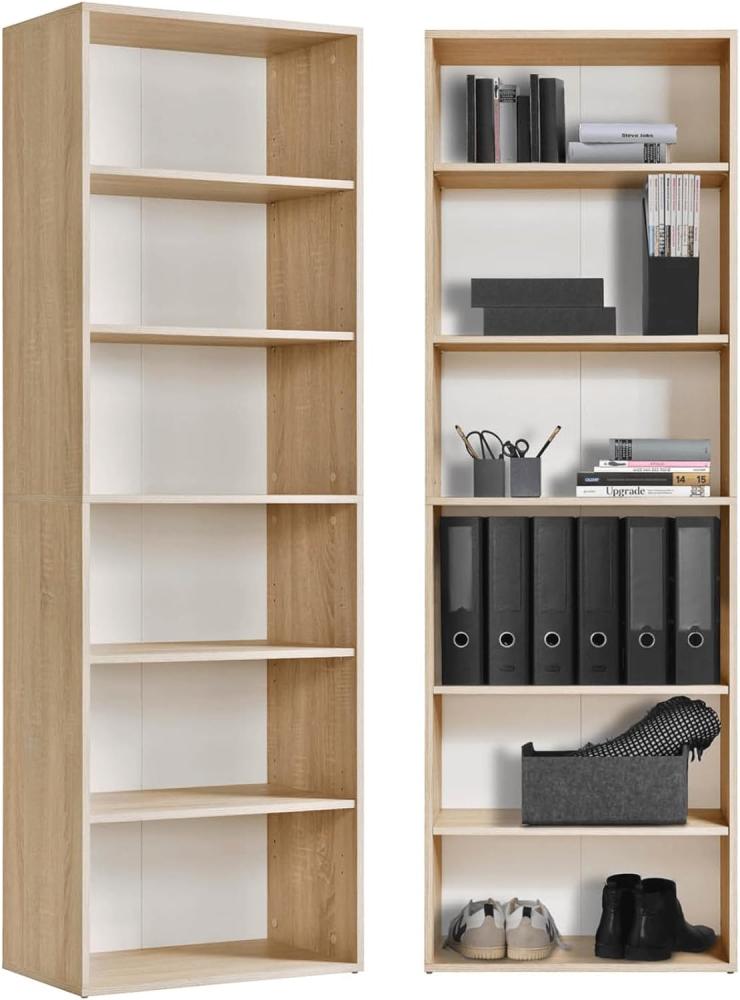 mokebo® Regal in Braun aus Holz 'Der Bücherwurm', Bücherregal fürs Wohnzimmer, Büro, Kinderzimmer, Holzregal für die Wand mit viel Stauraum, 60cm Breite, Sonoma Eiche Bild 1