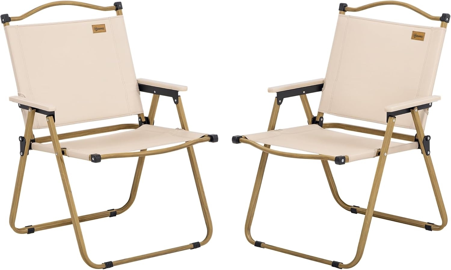 Outsunny Campingstuhl 2er Set faltbarer Gartenstuhl mit Stahlrahmen (Holzoptik, Klappsessel für Pool, Strand, 2 St), Oxfordstoff, Khaki Bild 1