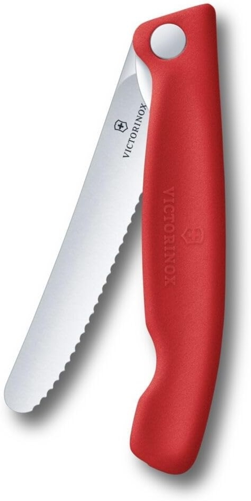 Victorinox Swiss Classic Faltbares Picknick-Messer für Wanderungen, Obst, Gemüse, Brötchen, Wurst, mit Wellenschliff, Extra Scharf, Rot Bild 1