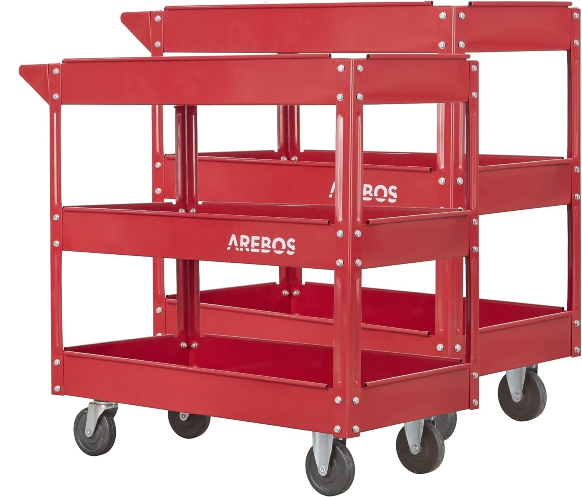 Arebos Werkstattwagen Rollwagen 2 er Set, 3 Fächer 2er Set, max. Traglast:100,00 kg Bild 1