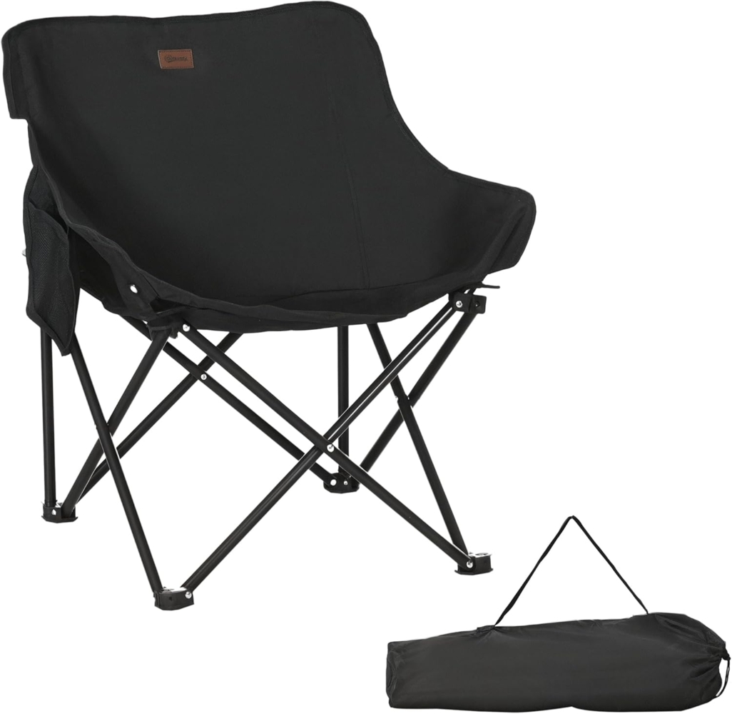 Outsunny Campingstuhl faltbarer Gartenstuhl mit Seitentasche, Stahlrahmen (Klappsessel mit Tragetasche für Pool, Garten, 1 St), Oxfordstoff, Schwarz Bild 1