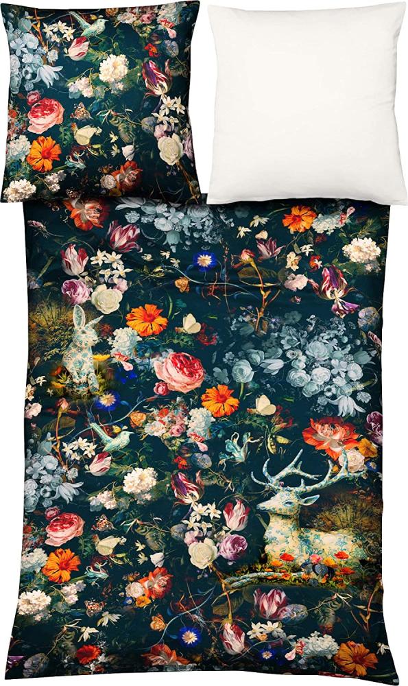 Fleuresse Mako-Satin Bettwäsche 155x220 Hirsch Hase Rosen glory Wende 114020-09 Bild 1