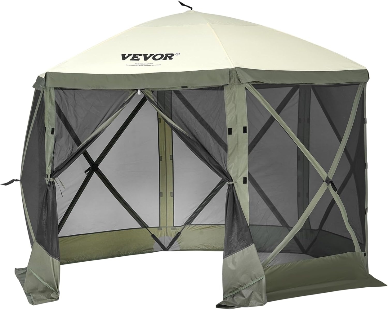 VEVOR Pop-Up-Pavillonzelt, Pop-Up-Zelt mit 6-seitigem Baldachin, Sonnenschutz mit 6 abnehmbaren Sichtschutz-Windtüchern und Netzfenstern, 10x10 Fuß, Schnellaufbau-Zelt mit Moskitonetz, Armeegrün Bild 1