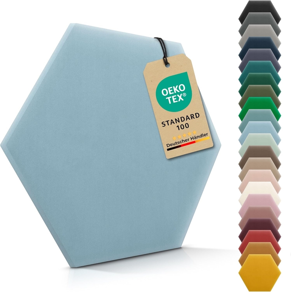 VELUYA Wandpolster Polsterpaneele Hexagon – Samt, Wandkissen 35x40 cm, Polsterplatte, Oeko-TEX, Made in EU, Hellblau M07 Bild 1
