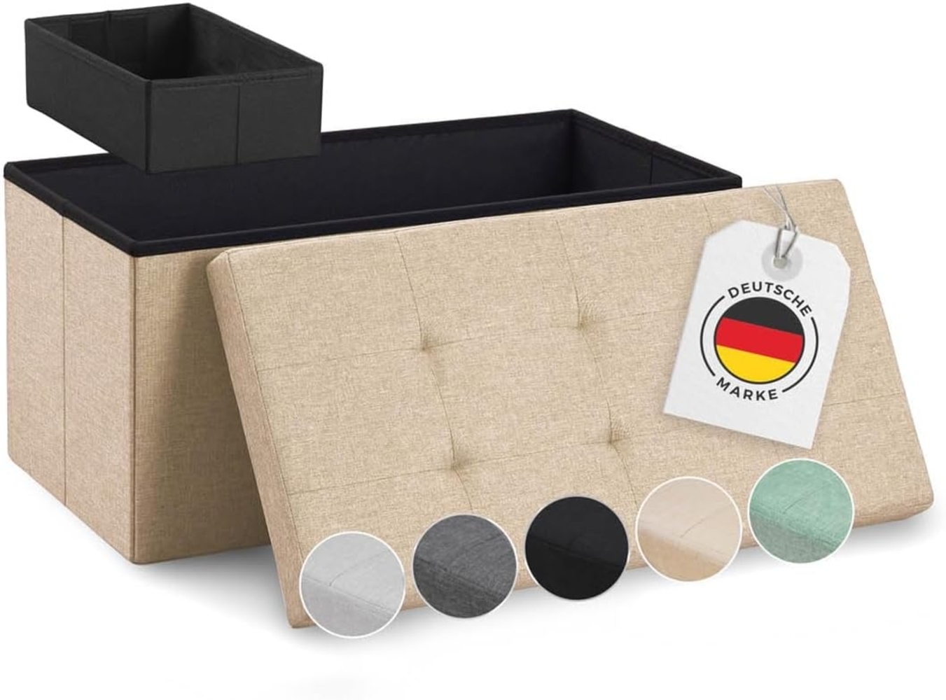 Blumtal Sitzbank mit Stauraum + extra Box - Truhenbank mit Stauraum 76 x 38 x 38 cm - Sitztruhe mit Stauraum - Bequemer Hocker mit Stauraum - Aufbewahrungsboxen - Sitzbank klein - bequeme Sitzbox in Beige Bild 1