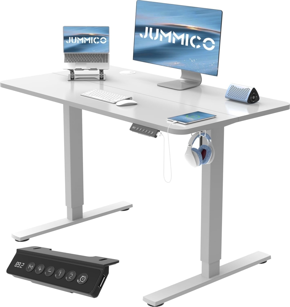 JUMMICO Höhenverstellbarer Schreibtisch Höhenverstellbar Elektrisch, Ergonomischer Steh-Sitz Tisch Stehpult Verstellbarer Computertisch,Stehschreibtisch Bürotisch Standing Desk,100x60 cm, Gray Bild 1