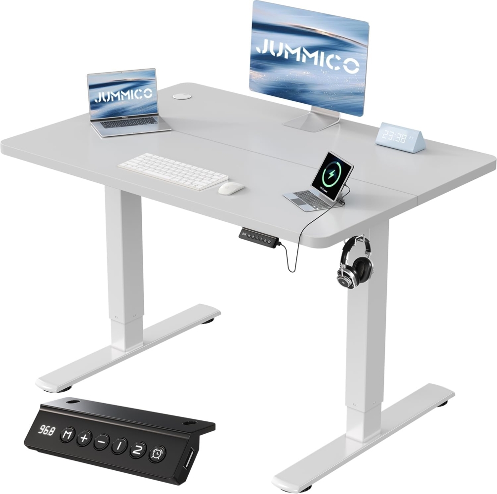 JUMMICO Höhenverstellbarer Schreibtisch Höhenverstellbar Elektrisch, Ergonomischer Steh-Sitz Tisch Stehpult Verstellbarer Computertisch,Stehschreibtisch Bürotisch Standing Desk,100x60 cm, Gray Bild 1