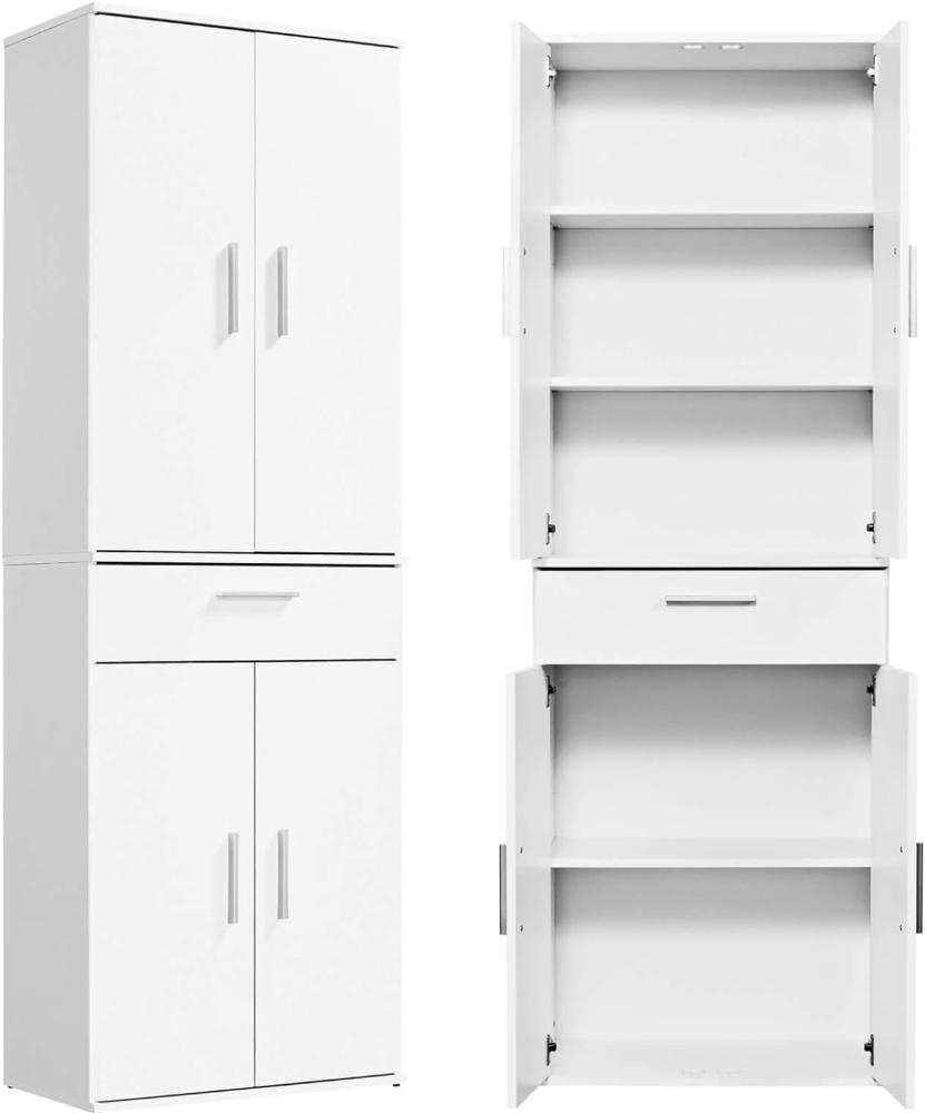 mokebo® Mehrzweckschrank 60cm Breite mit Schubladen & Einlegeböden 'Der Praktische' hoher Schubladenschrank in weiß, großer Schrank & Hochschrank | 60x180x34 (B/H/T in cm) Bild 1