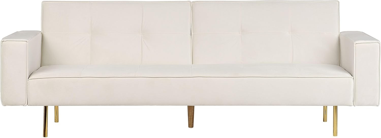 Schlafsofa VISNES Cremeweiß Samtstoff Bild 1