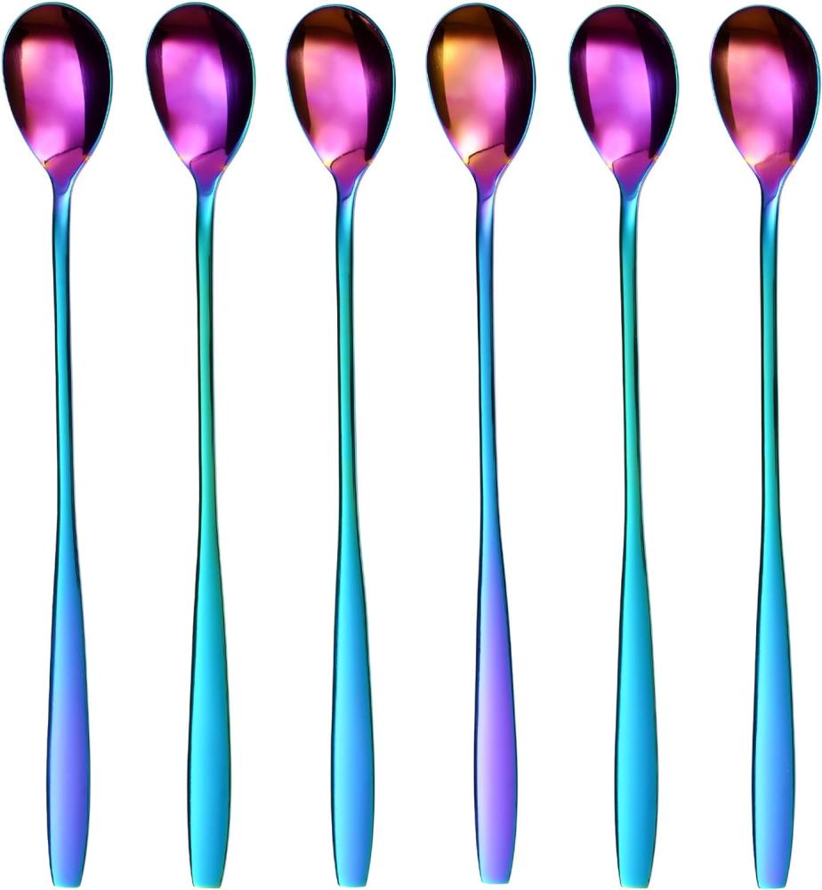 GRÄWE Longdrinklöffel 6 Stück Edelstahl, Regenbogenfarben, Serie Königstein Bild 1