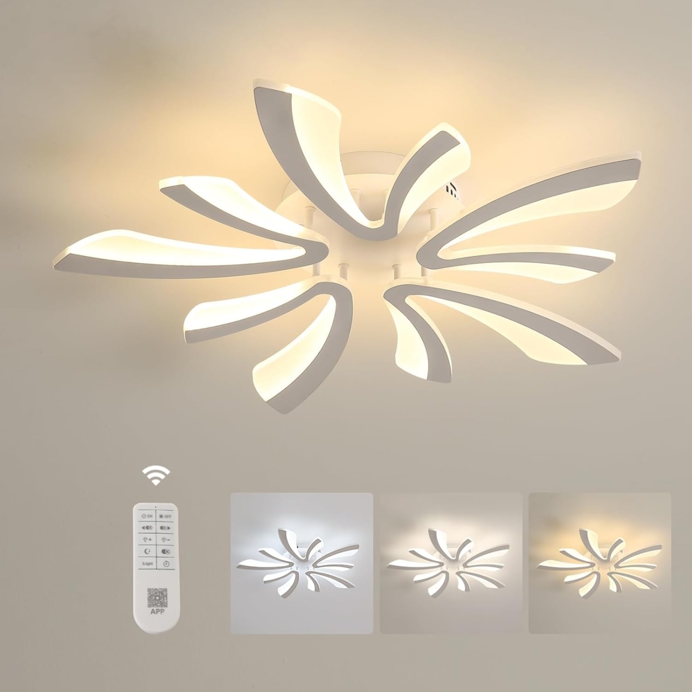 Comely LED Deckenleuchte Dimmbar, Wohnzimmerlampe mit Fernbedienung, 48W 5400LM Acryl Moderne Deckenlampe Deckenbeleuchtung für Schlafzimmer Wohnzimmer, Dimmbar 3000K- 6500K, Durchmesser 70cm, Weiß Bild 1