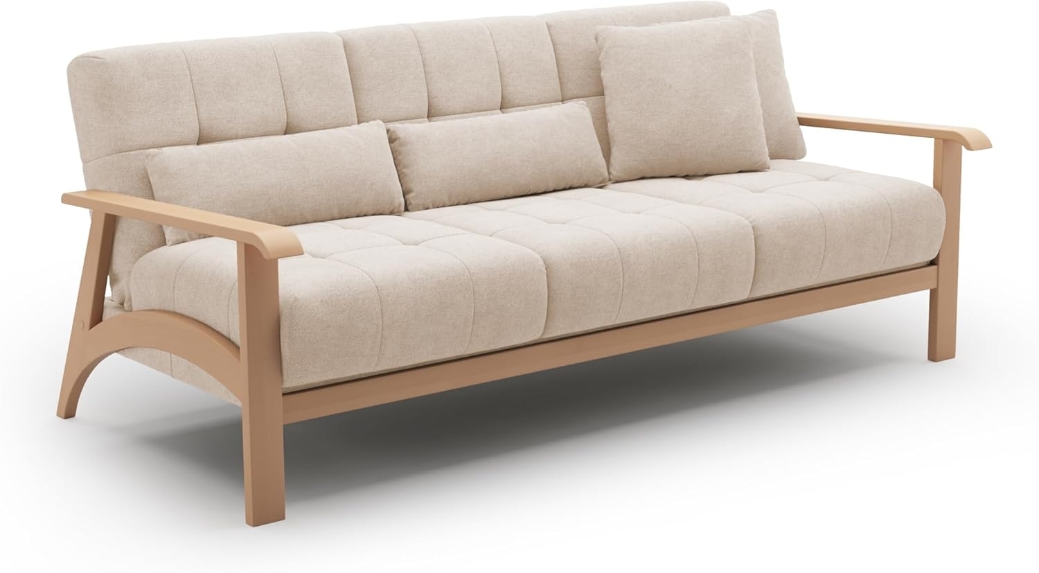 Cavadore 3er-Sofa Billan / 3-Sitzer Couch im skandinavischen Design mit massivem Holzgestell in Buche / 199 x 88 x 106 / Mikrofaser, Beige Bild 1