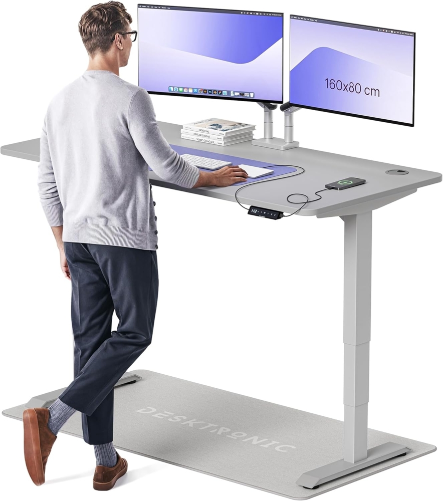 Höhenverstellbarer Schreibtisch - Höhenverstellbar Elektrisch mit Flüsterleisem Dual-Motor & Touchscreen - Hohe Tragfähigkeit - Stehtisch von Desktronic, Grau + Grau, 160x80 cm Bild 1