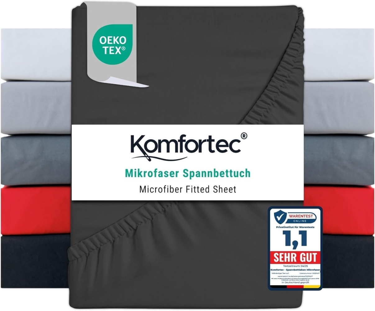Komfortec Mikrofaser Spannbettlaken 180x200 cm – Weiches Spannbetttuch mit Rundumgummi – Fitted Sheet für Matratzen bis 30 cm – Anthrazit – Oeko-Tex – Pflegeleicht & Hautfreundlich – 90g/m² Bild 1
