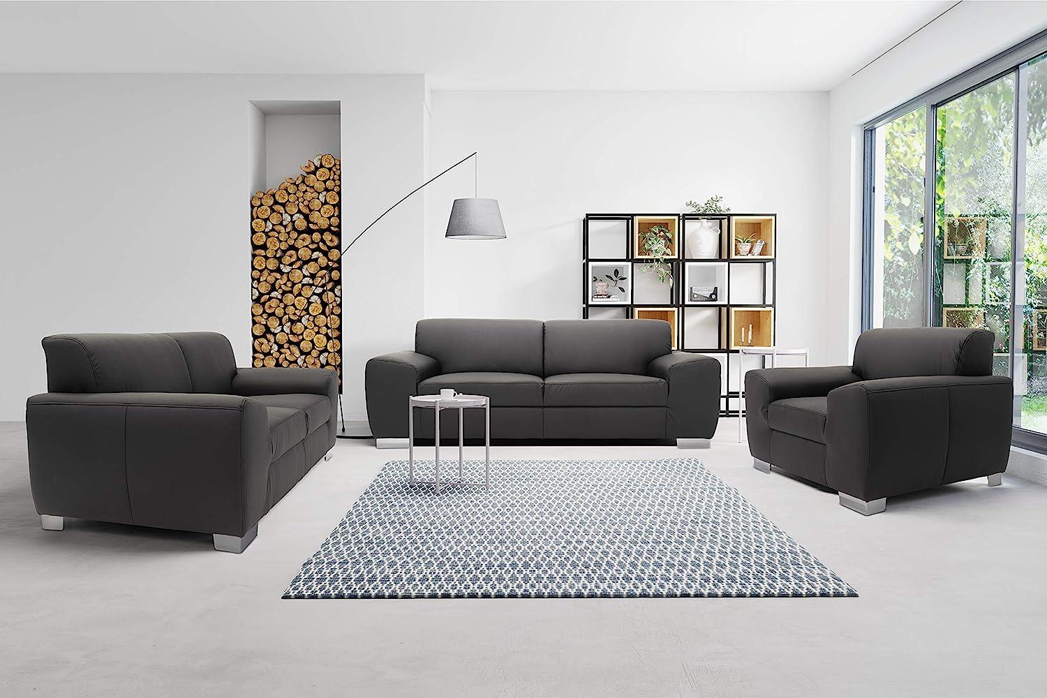 DOMO. collection Ricardo Couch 3-Sitzer Sofa/Breite: 224 cm, Garnituren mit Federkern in Kunstleder, schwarz, 224 x 95 x 81 cm Bild 1