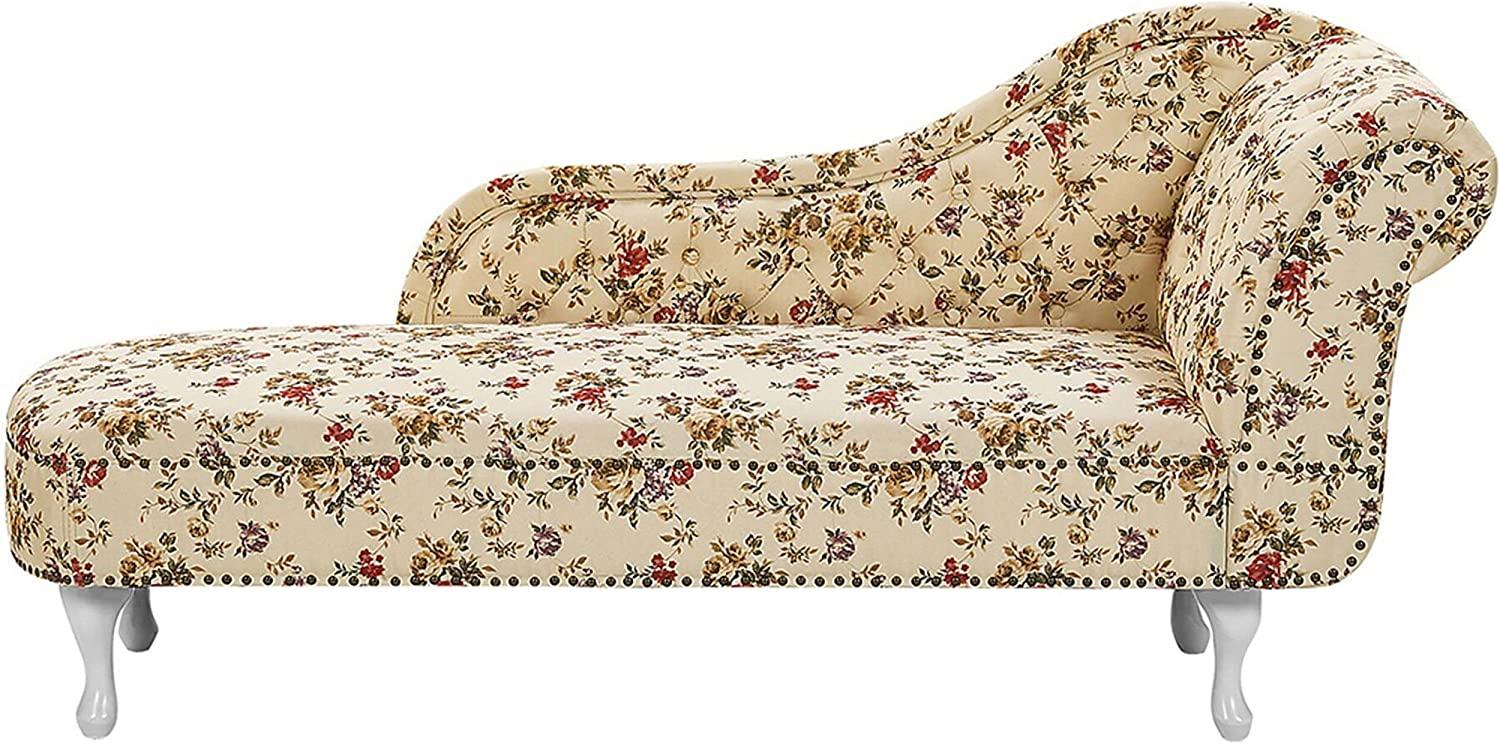 Chaiselongue Polsterbezug beige Blumenmuster rechtsseitig NIMES Bild 1