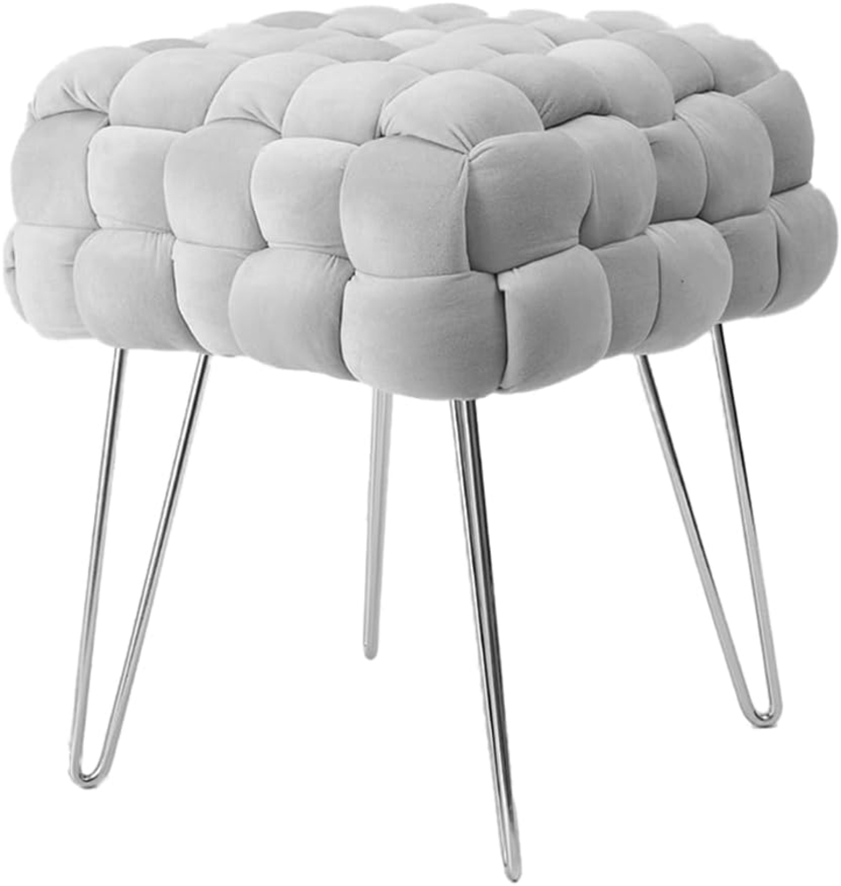 Zedelmaier Moderner Velvet Kosmetik Hocker, Quadratisch Ottoman-Fußhockermit goldfarbenen Metallbeinen, Gepolsterte Sitzhocker,Strick Samt Hocker (Grau, 38 x 38 x 41. 5cm) Bild 1