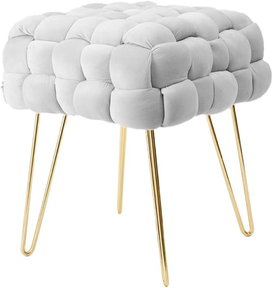 Zedelmaier Moderner Velvet Kosmetik Hocker, Quadratisch Ottoman-Fußhockermit goldfarbenen Metallbeinen, Gepolsterte Sitzhocker,Strick Samt Hocker (Grau, 38x38x41. 5cm) Bild 1