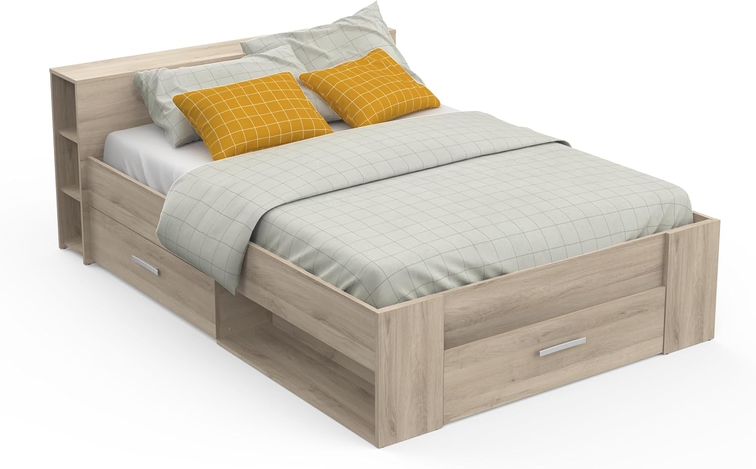 Demeyere Lit Avec Rangement 140x190 Style Contemporain 3 Tiroirs – Coloris Chêne - 150,1 x 217,1 x 74,3 cm, Eiche (Oak) Bild 1