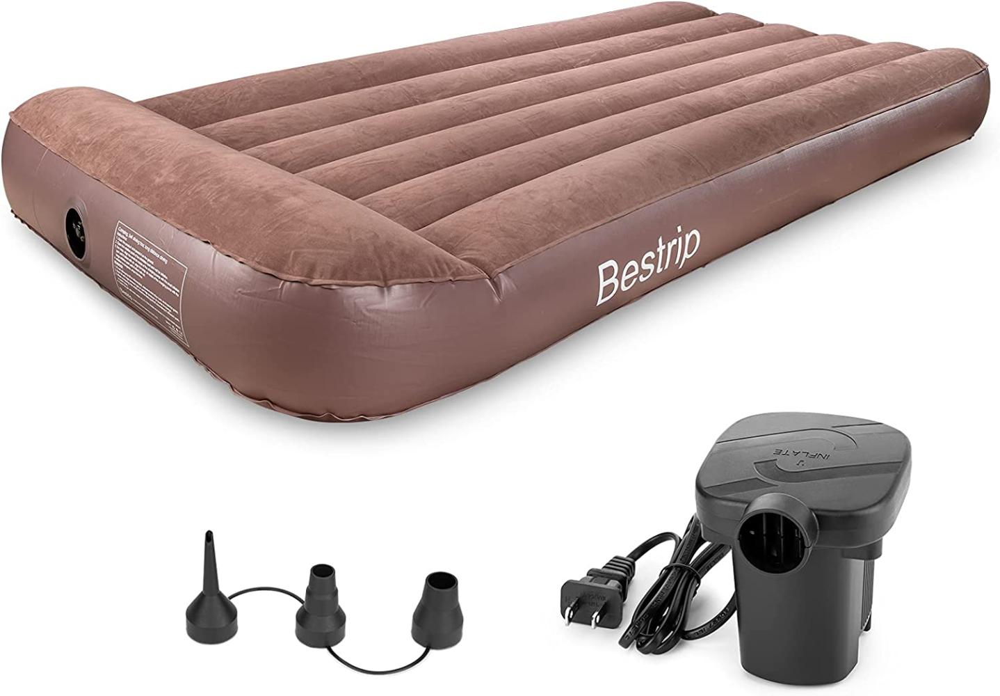 Aufblasbare Luftbett Luftmatratze, Bestrip Luftbett mit elektrischer Luftpumpe, Aufblasbare Gästebett Einzelbett Luftmatratze Schlafmatratze mit Kissen für 1 Personen, geeignet für Drinnen Draußen Bild 1