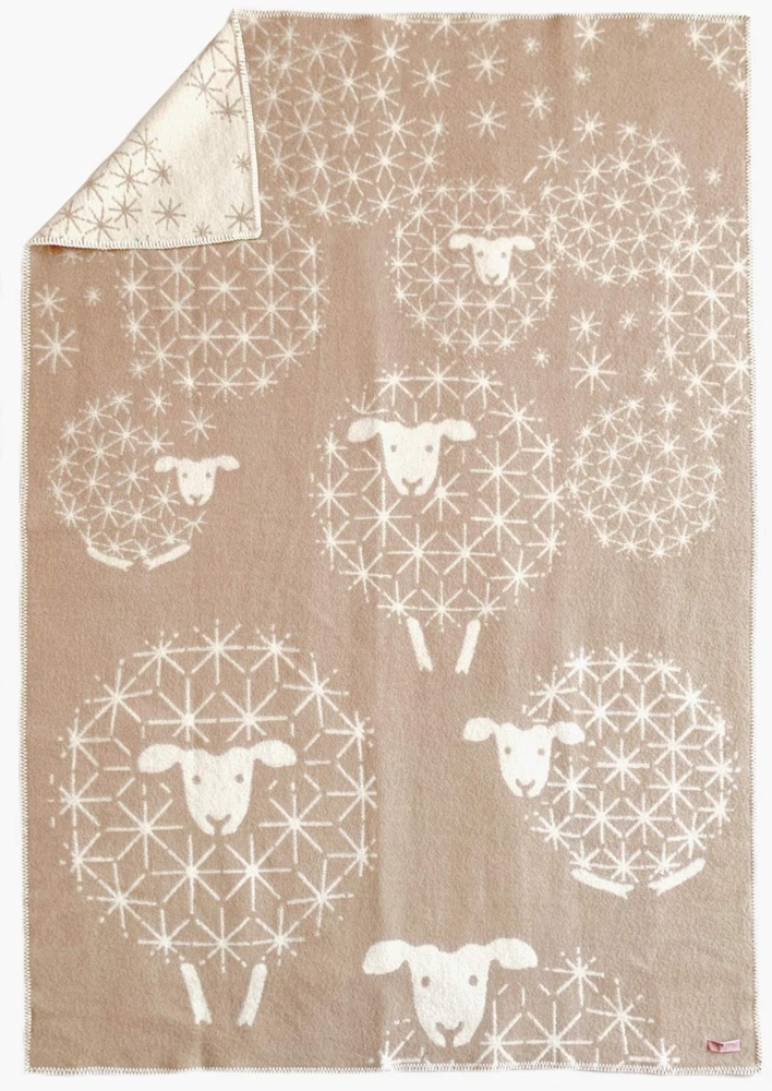 Doubleface Wolldecke Kuscheldecke 130x200 cm, Schäfchen Pusteblume Cacao Bild 1