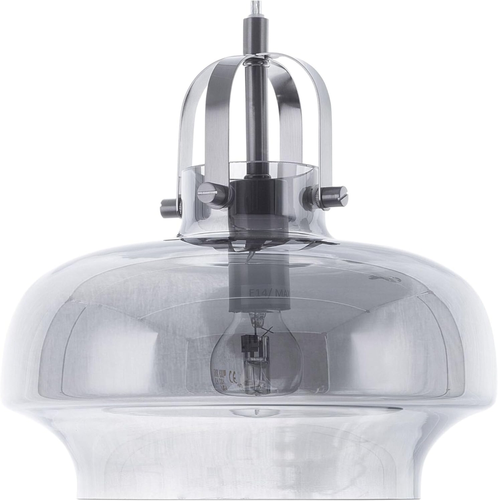 'Wiltz' Hängeleuchte Grau Rauchglas und Metall mit Schirm in Glockenform Industrielles Design Bild 1