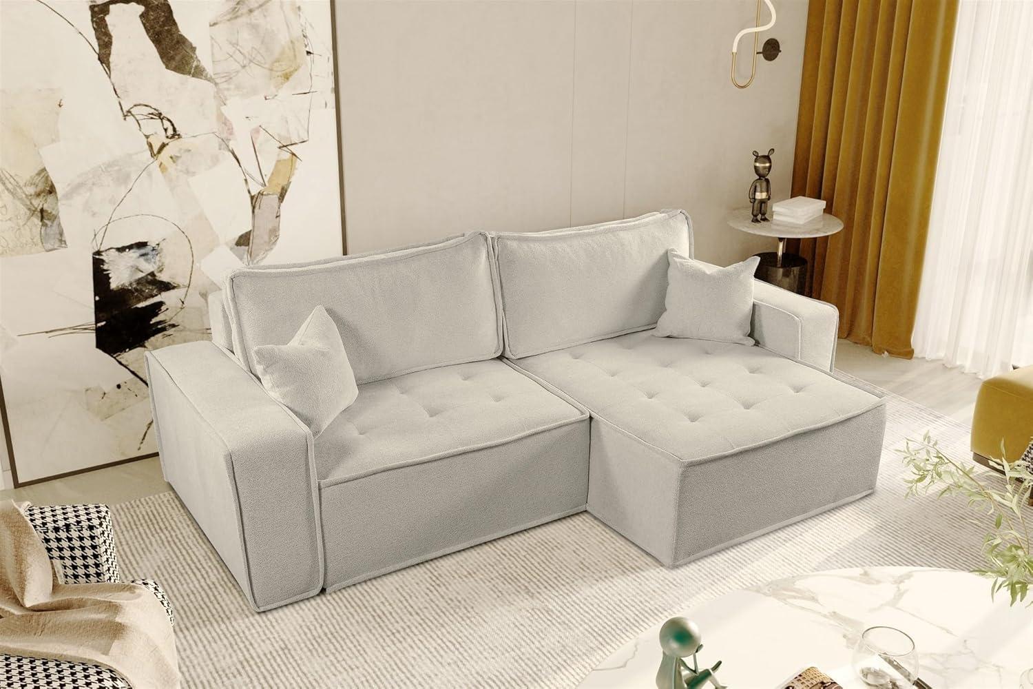 Ecksofa Schlafsofa FLOSI Stoff Raven Creme Ottomane Rechts Bild 1