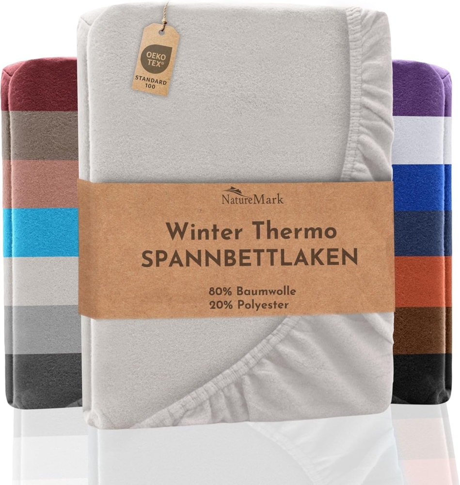 NatureMark Spannbettlaken Winter Thermo Fleece Spannbettlaken, 80% Baumwolle und 20% Polyester, Gummizug: rundum, (1 Stück), 140x200 cm bis 160x200 cm - Naturweiß Bild 1