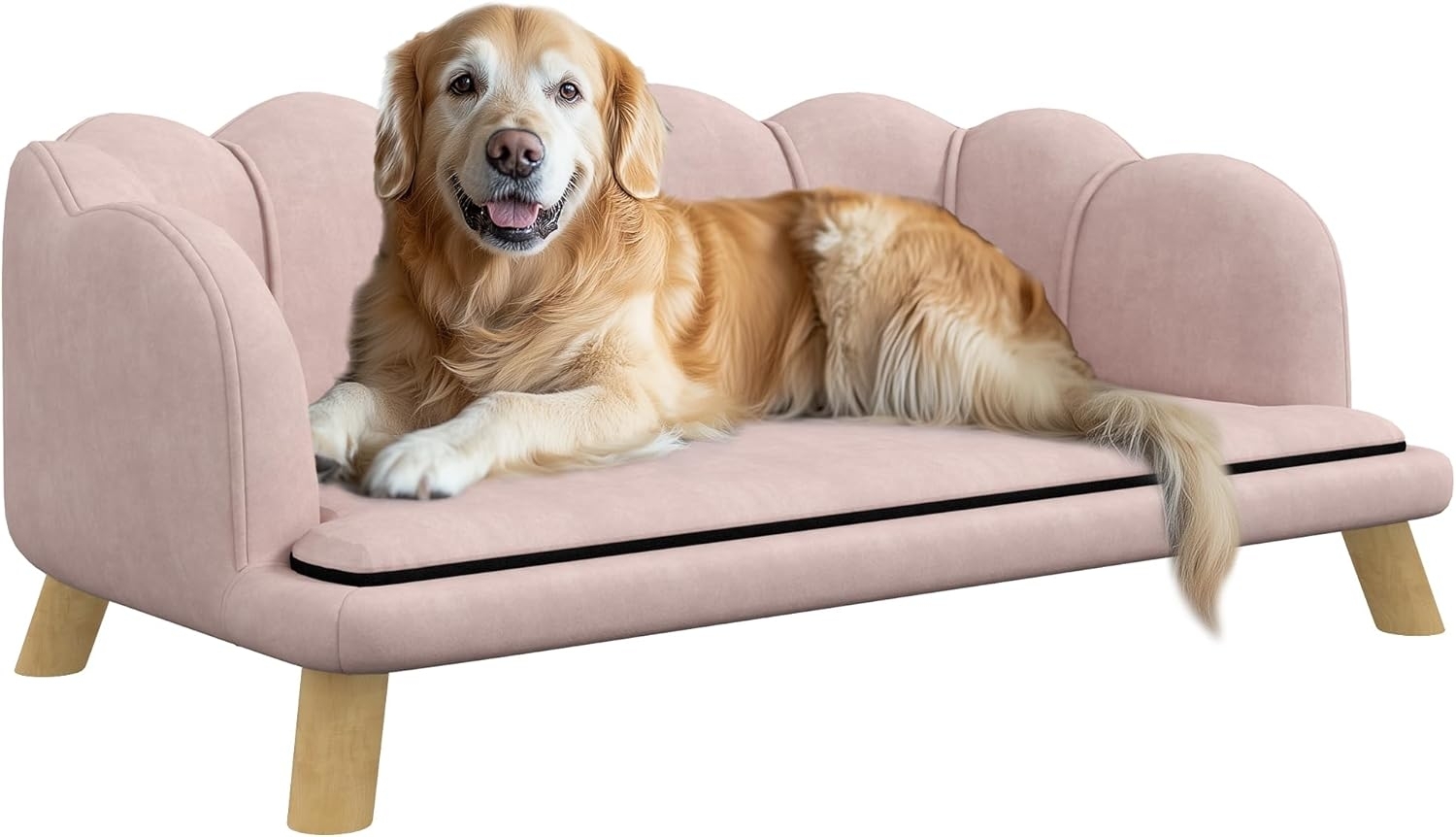 PawHut Tierbett Waschbarer Bezug, Haustiersofa mit Rückenlehne und Holzbeine, Polyester, für mittelgroße Hunde unter 25 kg, Rosa Bild 1