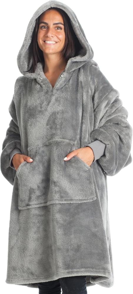 Hoodie Decke mit Ärmeln Deckenpullover Fluffy | Tragbare Decke zum Anziehen, Geschenke für Frauen Damen, Warm Kuschelpullover Erwachsene weich Ärmeldecke 90x95 cm Bild 1