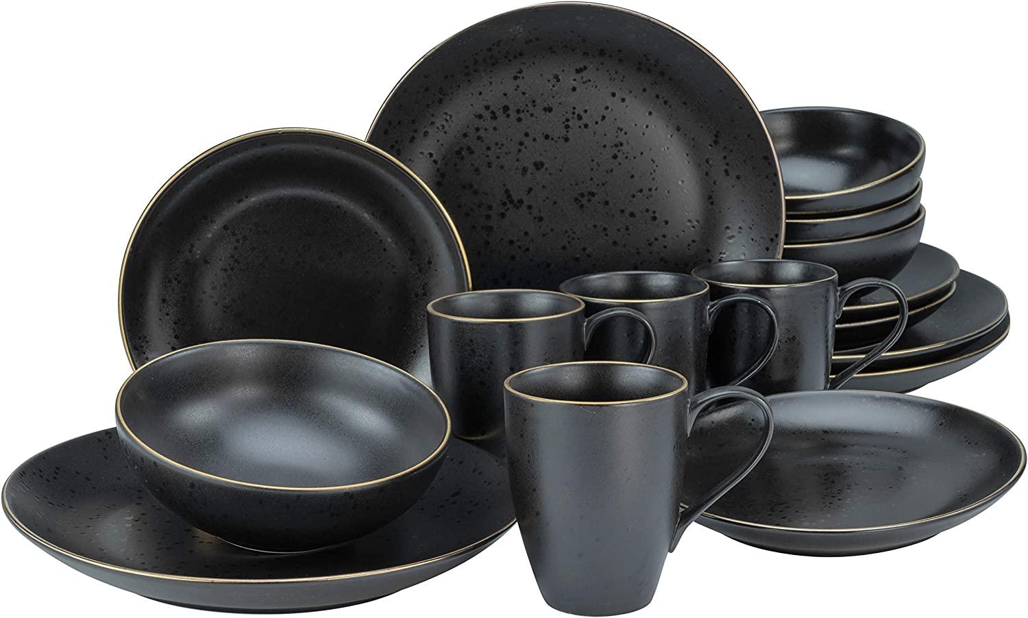 CreaTable 22699 Kombiservice Industrial Gold BLACK für 4 Personen, Steinzeug, schwarz (1 Set, 16-teilig) Bild 1