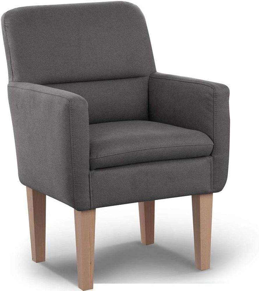 CAVADORE Diningsessel Kira / Polstersessel für Küche, Esszimmer oder Wohnküche / Passend zur Küchengarnitur Kira / Leichte Fleckenentfernung dank Soft Clean / 66 x 96 x 71 / Flachgewebe: Grau Bild 1