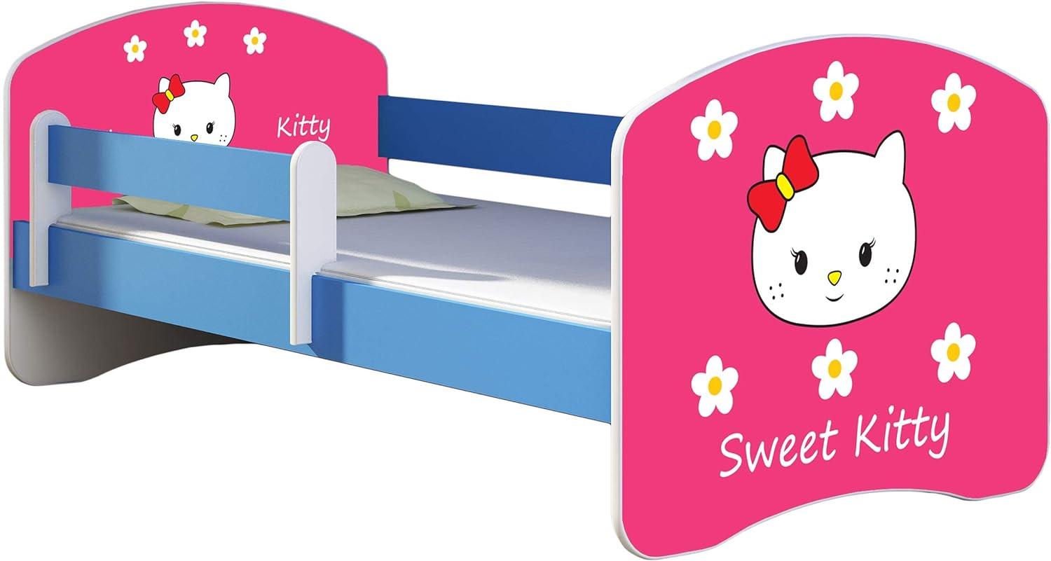 ACMA Kinderbett Jugendbett mit Einer Schublade und Matratze Blau mit Rausfallschutz Lattenrost II 140x70 160x80 180x80 (16 Sweet Kitty 2, 140x70) Bild 1