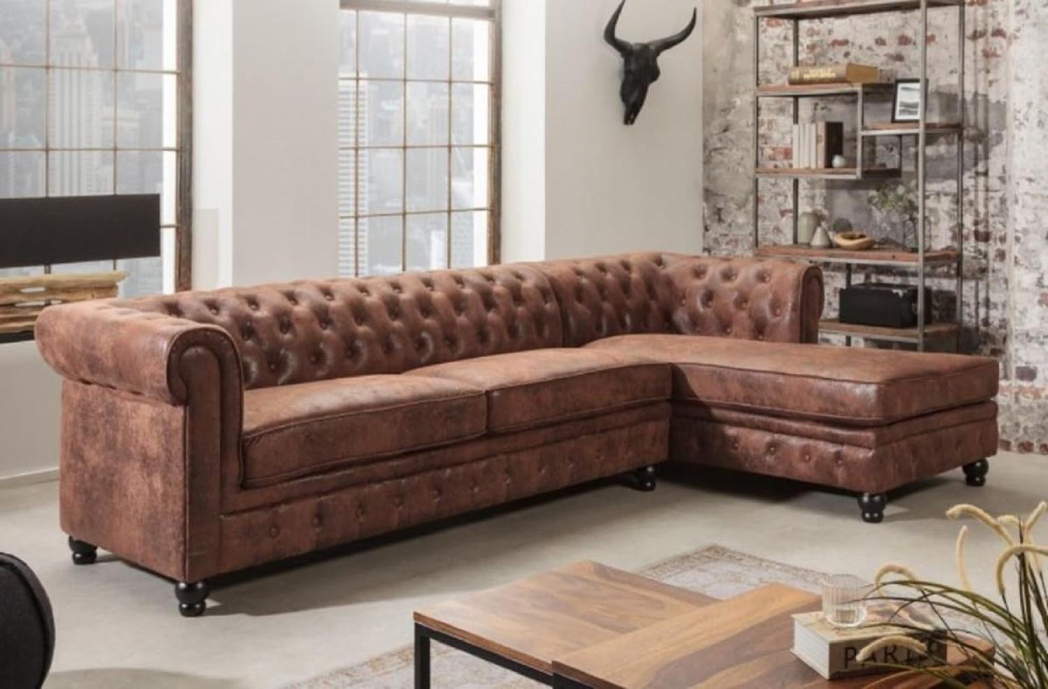 Casa Padrino Chesterfield Ecksofa Rechts Antik Braun - Microfaser Bild 1