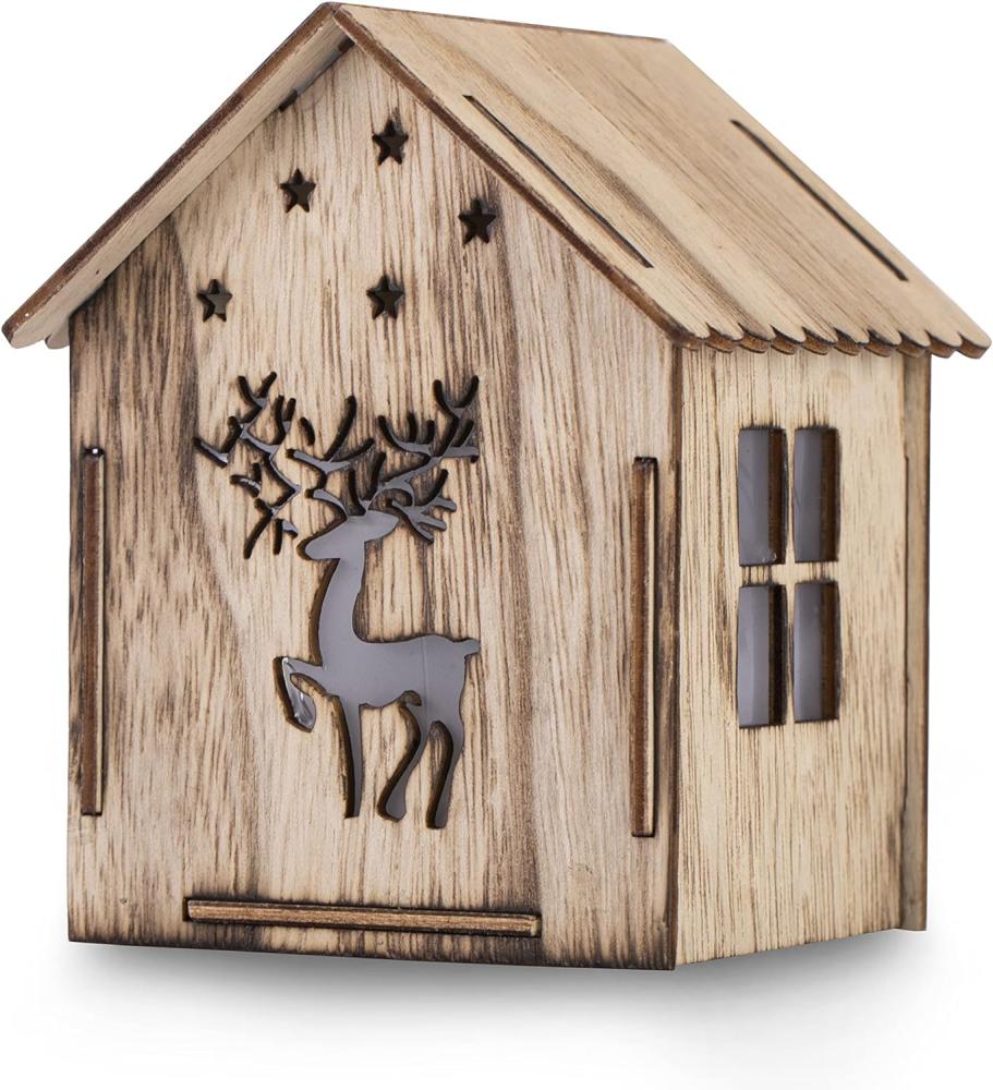 DecoKing LED Deko Weihnachten Leuchthaus Rentier Holz Beleuchtung Silva Hut Bild 1