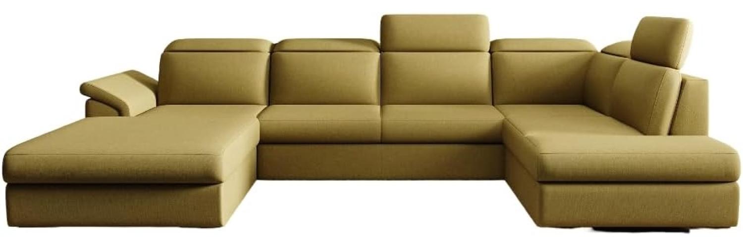 Designer Sofa Emiliano mit Schlaf- und Klappfunktion Stoff Senf Links Bild 1