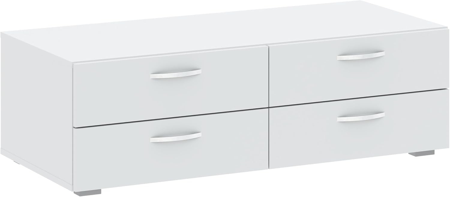 Italo Schubladenkommode mit 4 Schubladen Weiß 110.7 x 35 x 51.9 cm Laminat matt 16 mm Kunststoffgriffe - Moderne Schlafzimmermöbel Storage Organizer Bild 1