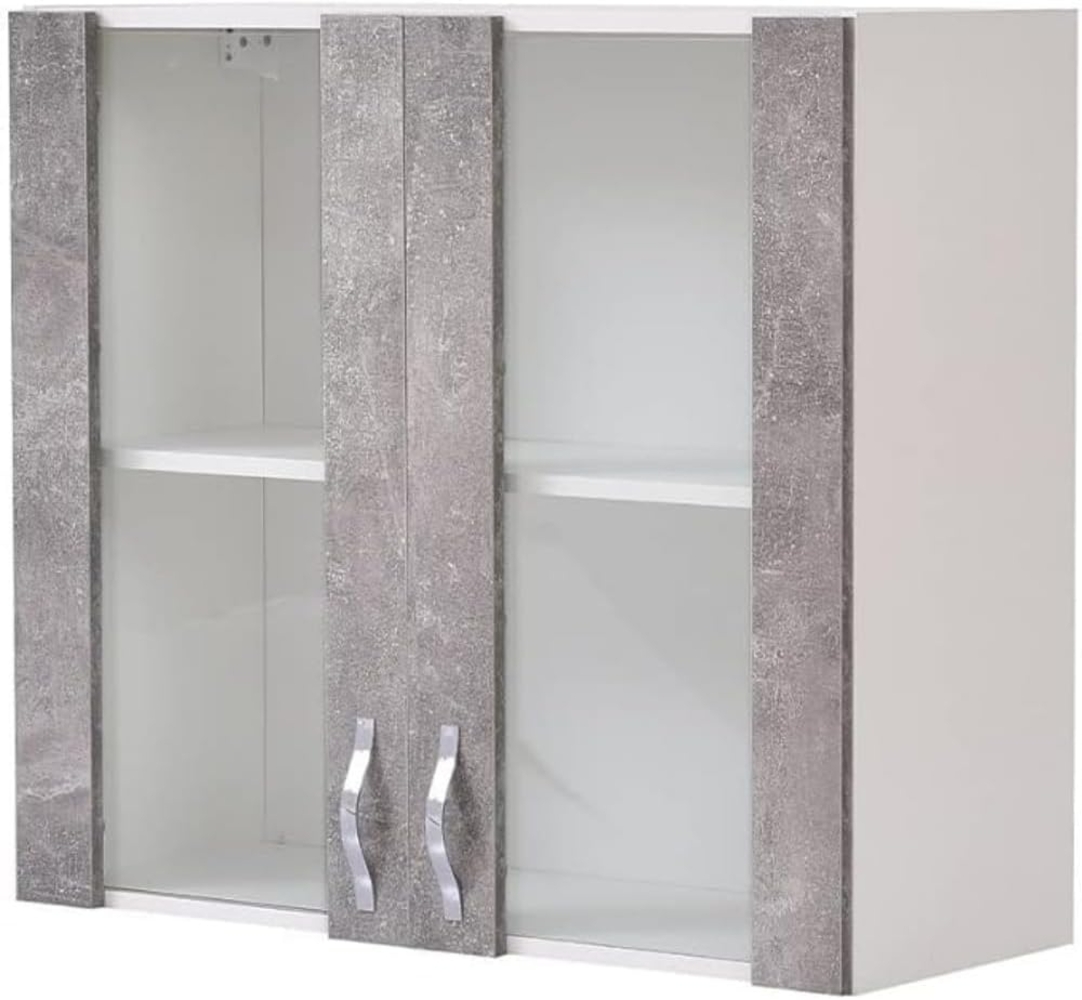 Shally Dogan Sideboard, Küchenschrank mit Glas, Hängeschrank zur Wandmontage, aus Holz, Zwei Türen, 1 Regal, 2 Fächer, geräumig, robust, betongrau, Maße: 80 x 32 x 72 cm Bild 1