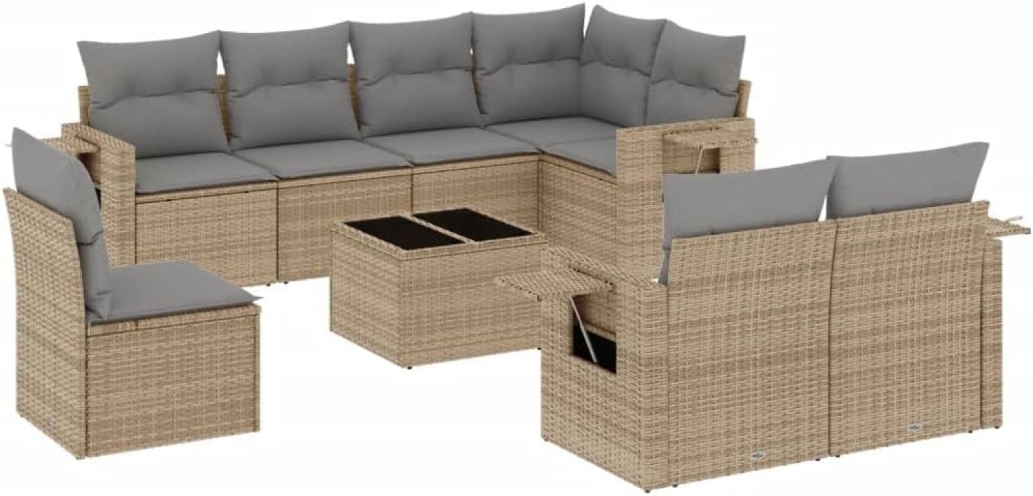 vidaXL 9-tlg. Garten-Sofagarnitur mit Kissen Beige Poly Rattan 3252786 Bild 1