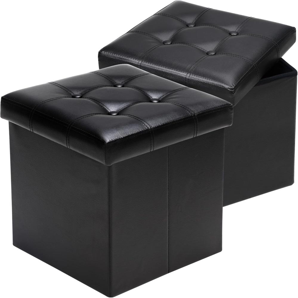 CASARIA® Faltbarer Sitzhocker mit Stauraum 2er Set Kunstleder Schwarz Bild 1