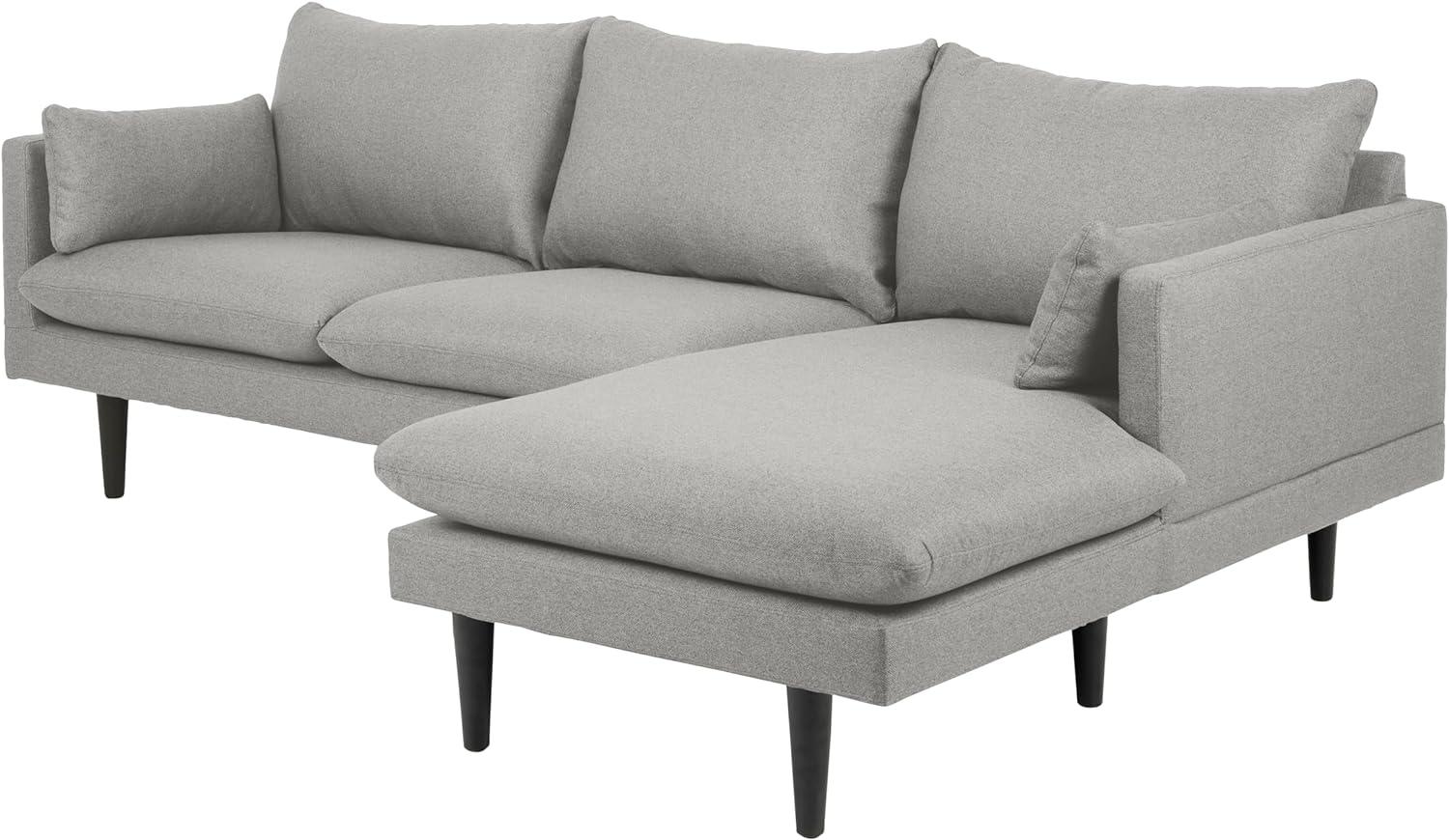 AC Design Furniture Sune Ecksofa mit Chaise Longue für 3 Personen, Polstersofa aus Flachgewebe mit 2 Kissen und Schwarzen Holzbeinen, B: 242 x H: 83 x T: 153 cm, Grau Bild 1