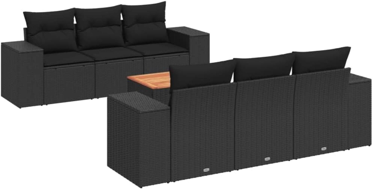 vidaXL 7-tlg. Garten-Sofagarnitur mit Kissen Schwarz Poly Rattan 3257665 Bild 1