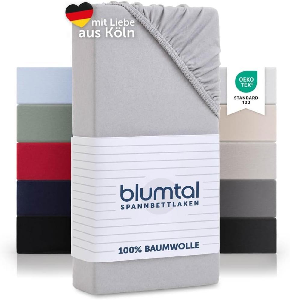 Blumtal® Baumwolle Spannbettlaken 135x190cm Basics Jersey im 2er Set - Bettlaken 135x190cm - Oeko-TEX zertifiziertes Spannbetttuch 135x190cm - Matratzenbezug 135x190cm - Moonlight Grey - Grau Bild 1