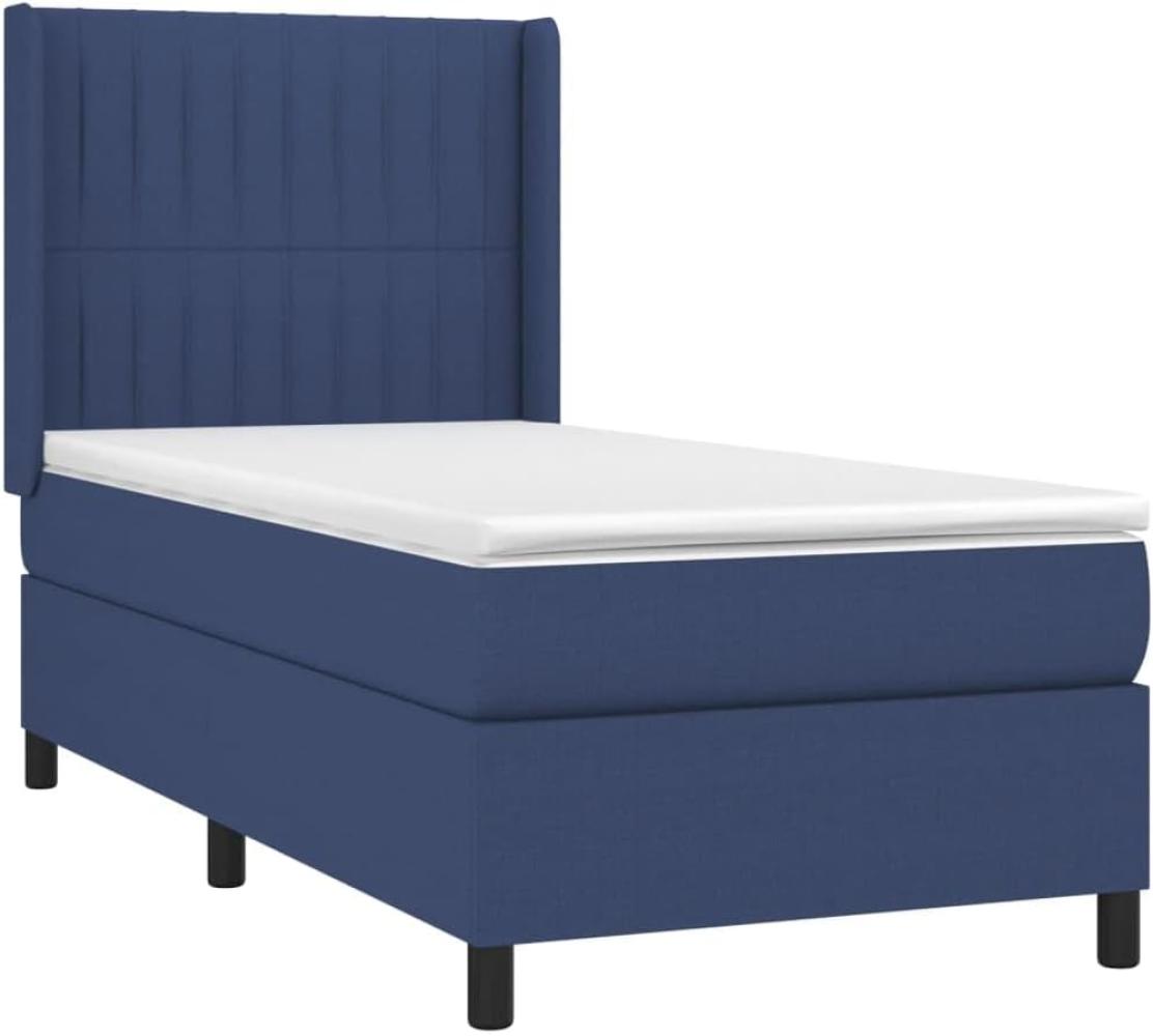 vidaXL Boxspringbett mit Matratze Blau 100x200 cm Stoff 3131575 Bild 1